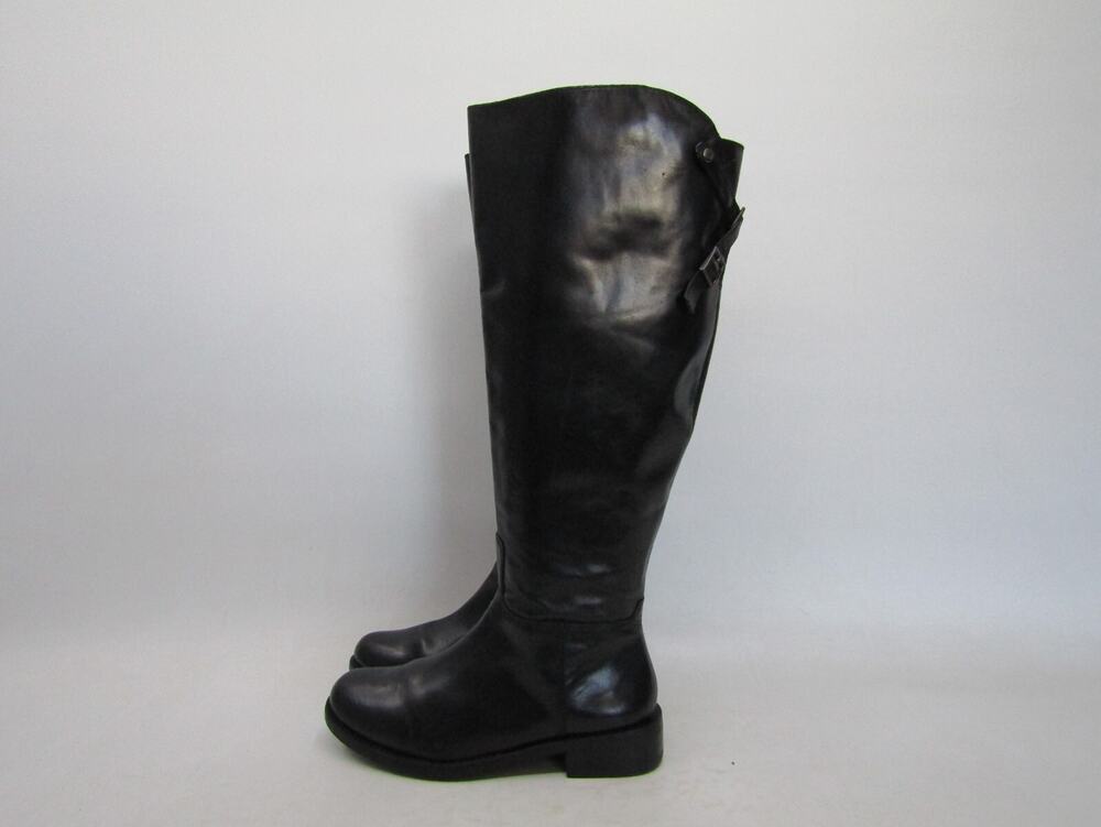VINCE CAMUTO Womens Size 6.5 M Black Leather Zip Buckle Knee High Fashion Boots